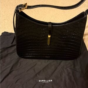 DeMellier Black Croc-Embossed Shoulder Bag